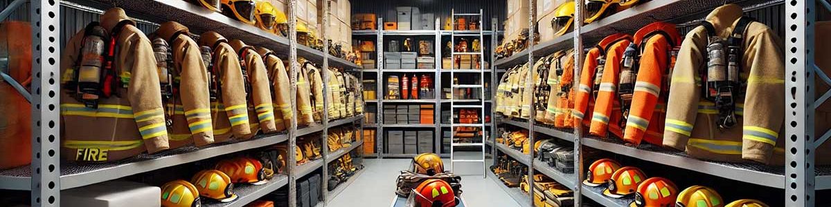 Gabinete de bombero. Trajes de bombero. equipos de protección contra incendios